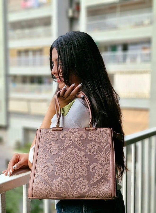 حقيبة يد أنيقة بنقشة دمشقية للنساء من BAG IN ENTERPRISE، حقيبة كتف أنيقة بتصميم عصري ومقابض متينة، مثالية للمناسبات الرسمية وغير الرسمية (لون وردي) - Image 4